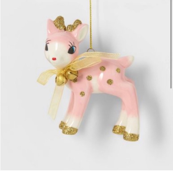 Retro Pink Deer Christmas Tree Ornament-Wondershop - Picture 2 of 2